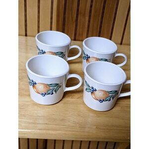 Corning Ware Abundance Fruit Coffee‎ Tea Cups Mugs Made in USA Set /4